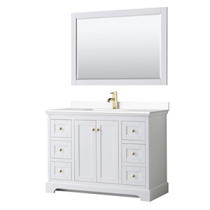 Wyndham Collection Wood Single Bathroom Vanity in White/Brushed Gold