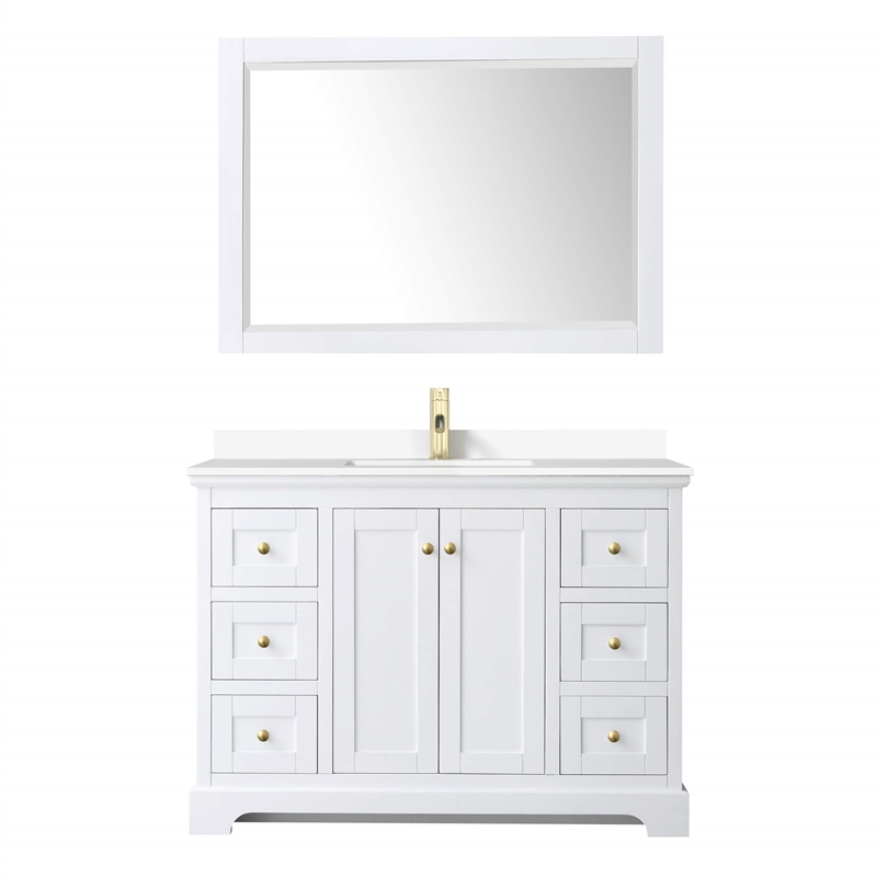 Wyndham Collection Wood Single Bathroom Vanity in White/Brushed Gold
