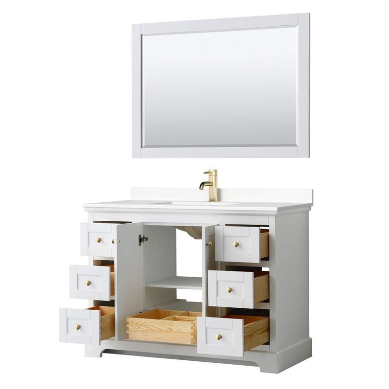 Wyndham Collection Wood Single Bathroom Vanity in White/Brushed Gold
