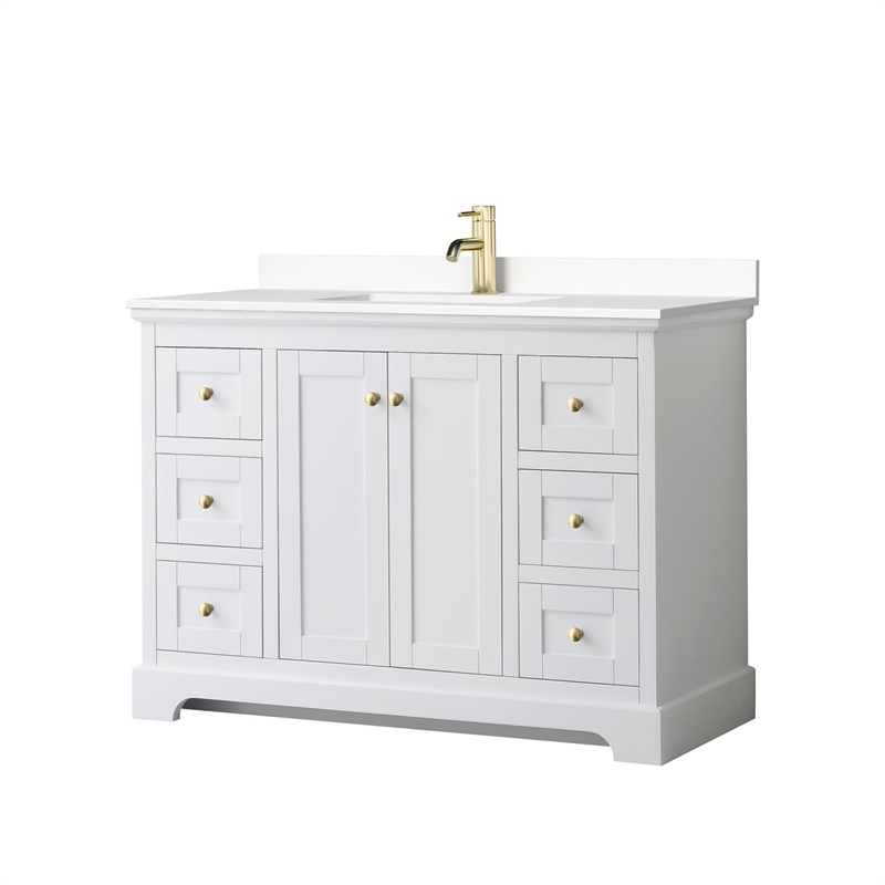 Wyndham Collection Wood Single Bathroom Vanity in Brushed Gold/White