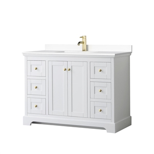 Wyndham Collection Wood Single Bathroom Vanity in Brushed Gold/White