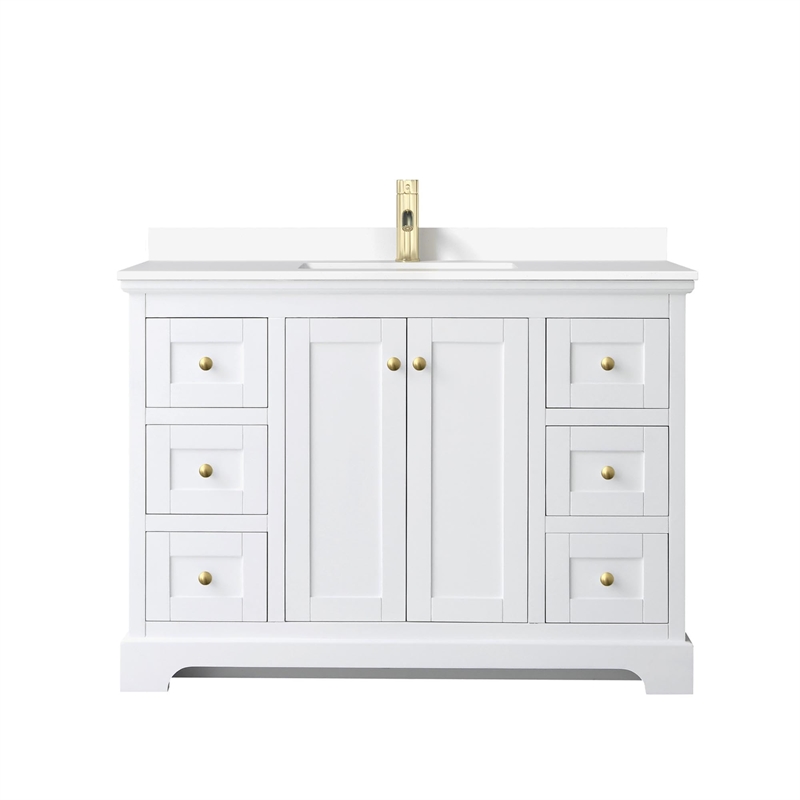 Wyndham Collection Wood Single Bathroom Vanity in Brushed Gold/White