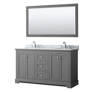 Wyndham Collection 60&quot Oval Sinks Wood Double Bathroom Vanity in Dark Gray