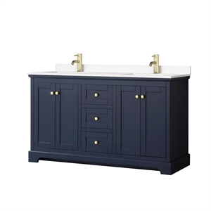 Wyndham Collection 60&quot Wood Double Bathroom Vanity in Gold/Dark Blue