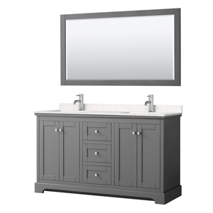 Wyndham Collection 60&quot Light-Vein Wood Double Bathroom Vanity in Dark Gray
