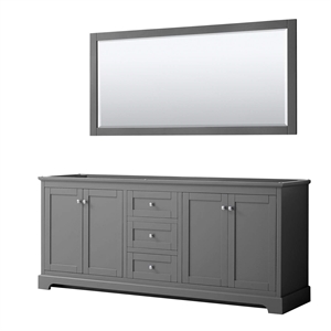 Wyndham Collection 80&quot Wood Double Bathroom Vanity with Mirror in Gray