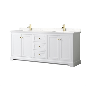 Wyndham Collection 80&quot Wood Double Bathroom Vanity in Brushed Gold/White