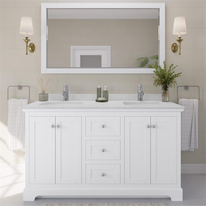 Wyndham Collection Wood Double Bathroom Vanity in Chrome/White