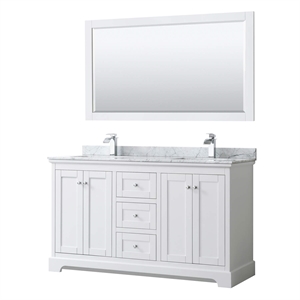 Wyndham Collection 60&quot Wood Double Bathroom Vanity with Mirror in White