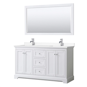 Wyndham Collection 60&quot Mirror Wood Double Bathroom Vanity in White
