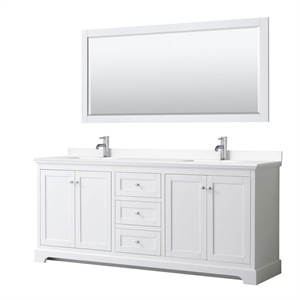 Wyndham Collection 80&quot Marble & Wood Double Bathroom Vanity in White