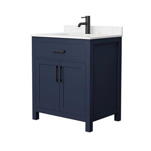 Wyndham Collection Beckett 30&quot Wood Single Bathroom Vanity in Dark Blue/Black
