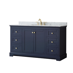 Wyndham Collection 60&quot Oval-Sink Wood Single Bathroom Vanity in Blue/Gold