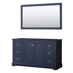 Wyndham Collection 60&quot Wood Single Bathroom Vanity in Dark Blue/Gold