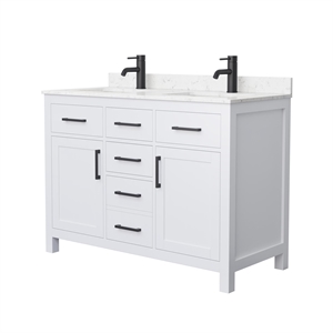 Wyndham Collection Beckett 48&quot Wood Double Bathroom Vanity in White/Black
