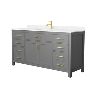 Wyndham Collection Beckett 66&quot Wood Single Bathroom Vanity in Dark Gray/Gold