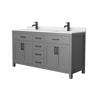Wyndham Collection Beckett 66&quot Wood Double Bathroom Vanity in Gray/Black
