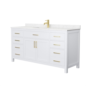 Wyndham Collection Beckett 66&quot Wood Single Bathroom Vanity in White/Gold
