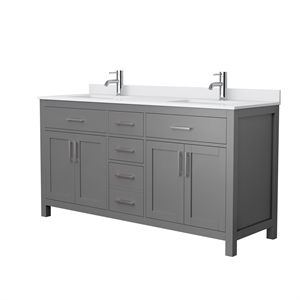 Wyndham Collection Beckett 66&quot Wood Double Bathroom Vanity in Gray/Nickel