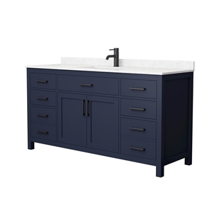 Wyndham Collection Beckett 66&quot Wood Single Bathroom Vanity in Dark Blue/Black