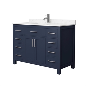 Wyndham Collection Beckett 48&quot Wood Single Bathroom Vanity in Dark Blue/Nickel