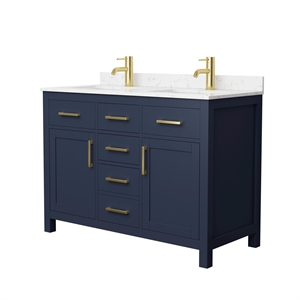 Wyndham Collection Beckett 48&quot Wood Double Bathroom Vanity in Dark Blue/Gold
