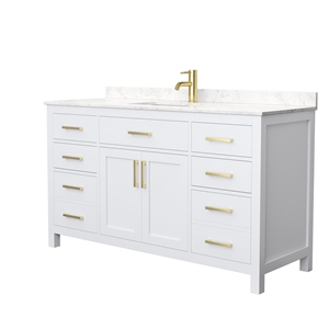Wyndham Collection Beckett 60&quot Wood Single Bathroom Vanity in White/Gold
