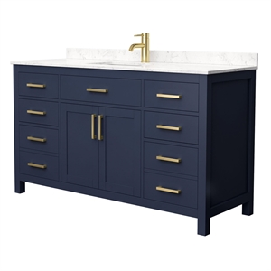 Wyndham Collection Beckett 60&quot Wood Single Bathroom Vanity in Dark Blue/Gold