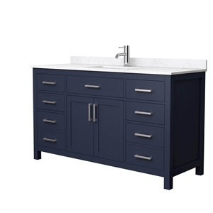 Wyndham Collection Beckett 60&quot Wood Single Bathroom Vanity in Dark Blue/Nickel