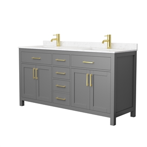Wyndham Collection Beckett 66&quot Wood Double Bathroom Vanity in Dark Gray/Gold