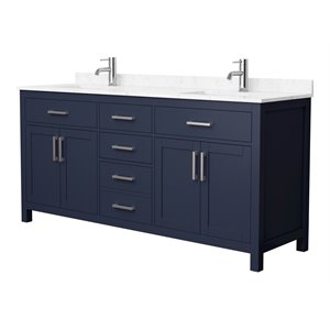 Wyndham Collection Beckett 72&quot Wood Double Bathroom Vanity in Dark Blue/Nickel
