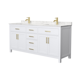 Wyndham Collection Beckett 72&quot Wood Double Bathroom Vanity in White/Gold
