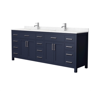 Wyndham Collection Beckett 84&quot Wood Double Bathroom Vanity in Dark Blue/Nickel