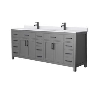 Wyndham Collection Beckett 84&quot Wood Double Bathroom Vanity in Gray/Black