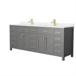 Wyndham Collection Beckett 84&quot Wood Double Bathroom Vanity in Dark Gray/Gold
