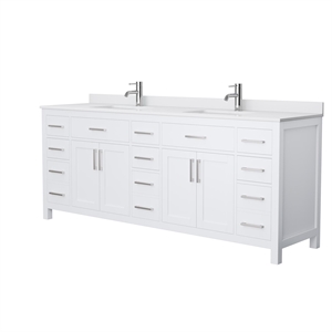Wyndham Collection Beckett 84&quot Wood Double Bathroom Vanity in Nickel/White