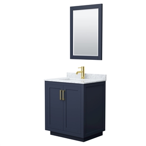 Wyndham Collection Miranda 30&quot Marble & Wood Single Bathroom Vanity in Blue/Gold