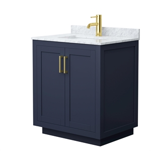 Wyndham Collection Miranda 30&quot Wood & Marble Single Bathroom Vanity in Blue/Gold