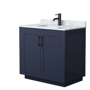 Wyndham Collection Miranda 36&quot Carrara&Wood Single Bathroom Vanity in Blue/Black