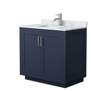 Wyndham Collection Miranda 36&quot Metal&Wood Single Bathroom Vanity in Blue/Nickel