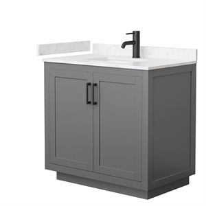 Wyndham Collection Miranda 36&quot Marble&Wood Single Bathroom Vanity in Gray/Black