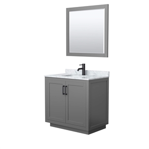 Wyndham Collection Miranda 36&quot Wood&Carrara Single Bathroom Vanity in Gray/Black