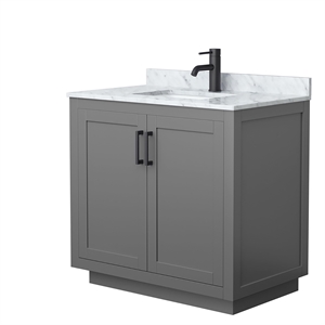 Wyndham Collection Miranda 36&quot Carrara&Wood Single Bathroom Vanity in Gray/Black