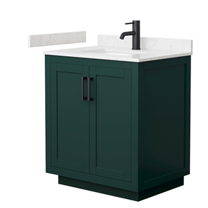 Wyndham Collection Miranda 30&quot Wood&Marble Single Bathroom Vanity in Black/Green