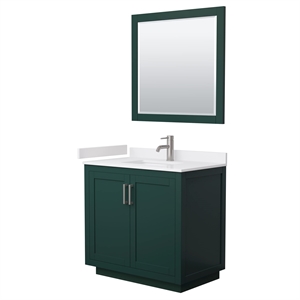 Wyndham Collection Miranda 36&quot Wood Single Bathroom Vanity in Green/Brush Nickel