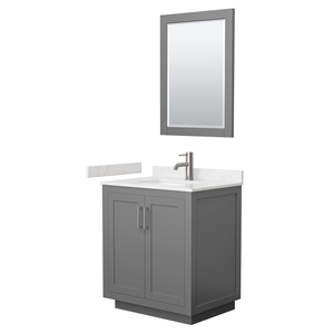 Wyndham Collection Miranda 30&quot Wood&Marble Single Bathroom Vanity in Gray/Nickel