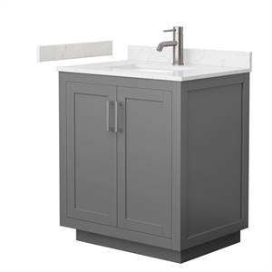 Wyndham Collection Miranda 30&quot Marble&Wood Single Bathroom Vanity in Gray/Nickel