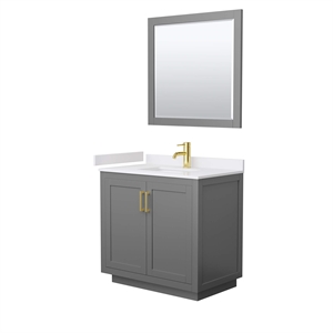 Wyndham Collection Miranda 36&quot Wood Single Bathroom Vanity in Dark Gray/Gold
