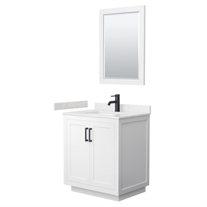 Wyndham Collection Miranda 30&quot Marble&Wood Single Bathroom Vanity in White/Black