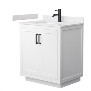 Wyndham Collection Miranda 30&quot Wood&Marble Single Bathroom Vanity in White/Black